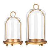 Vintage Brass Metal Candle Lantern with Thick Glass Dome Set of 2