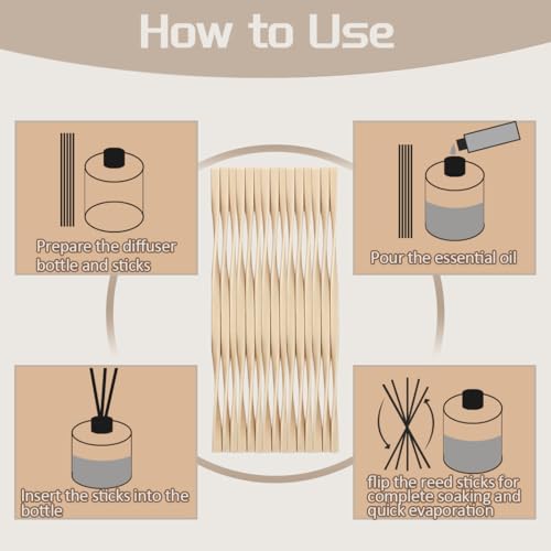 25PCS Volatile Sticks Reed Diffuser Sticks 7mm x 9.45 Inch Twisted, Natural Aroma Essential Oil Refill Replacement for Home Fragrance, Artistic Shape for Larger Air Contact