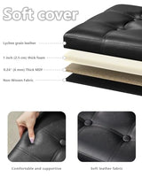 Bsketa Storage Ottoman Bench,17 Inch Folding Leather Foot Rest Stools,Black