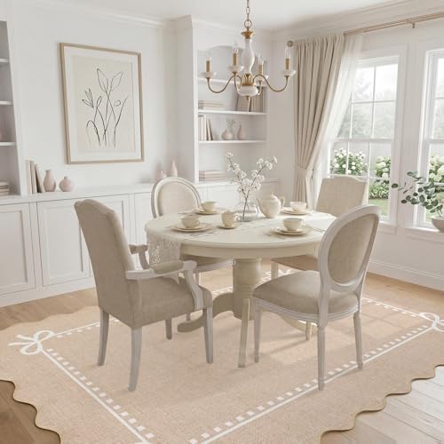Garvee Scalloped Bow Rug Camel Washable Solid 3x5 Area Rugs for Living Room