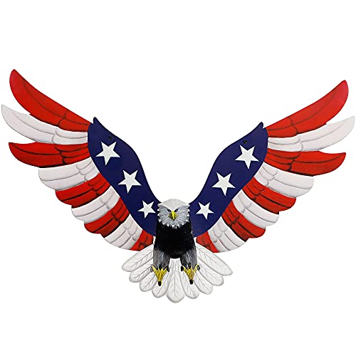 Adroiteet American Eagle 250th Patriotic decorations, Independence Day 4th of July Decoration Metal Wall Art, American Flag Bald Eagle Hanging Sculpture, Large Handmade Centerpiece for Indoor Bedroom Office Outdoor 23.6" x 14"