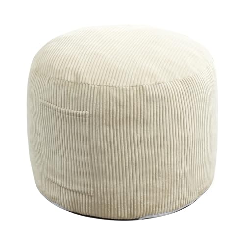 Round Stuffed Pouf Ottoman (Beige, 20" D x 20" W x 15" H)