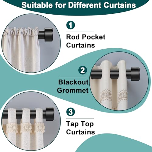 Curtain Rods 72-144 Inch, 1" Heavy Duty Adjustable Curtain Rod for Windows, Black Extra Long Window Treatment Rod, Modern Design, Easy Installation