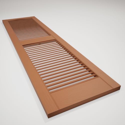 14 1/2"W x 32"H Lifetime Vinyl, TailorMade Cathedral Top Center Mullion, Open Louver Shutters, w/Shutter-Loks (Per Pair), 471 - Treated Cedar