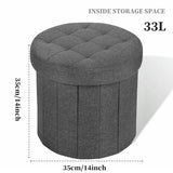 Bsketa Round Storage Ottoman, 14" Folding Linen Foot Stool,Dark Gray 2 Pack