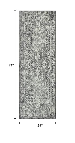 Boho Black 2x6 Runner Rug for Hallway, Washable Kitchen Runner Rug Non Slip Bathroom Runner, Vintage Medallion Non-Shedding Soft Carpet for Kitchen Bedroom Entryway