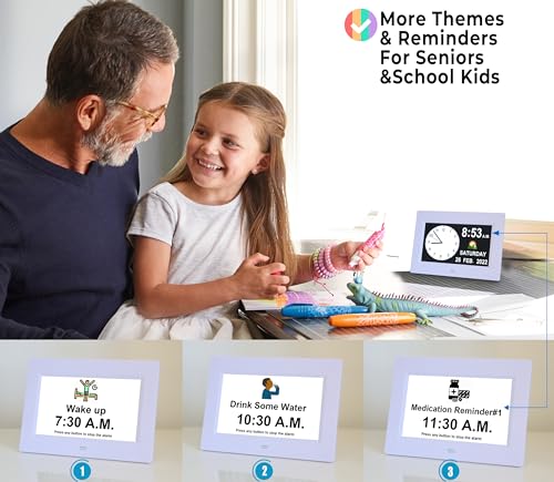 MASSII Digital Clock with Auto DST and Sun Moon Icons, 19 Alarms Custom Reminders, Calendar Day Date Clock for Seniors Dementia Alzheimers' Clock
