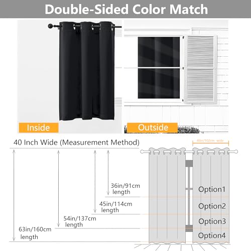 Simplebrand Halloween Black Blackout Curtains for Bedroom 63 Inch Length 2 Panels Set, Grommet Solid Thermal Insulated Black Out Curtains, Room Darkening Energy Saving Window Drapes, W40 x L63