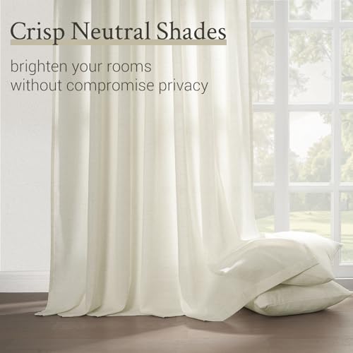 96 Inches Long Pinch Pleated Semi Sheer Curtains,Natural Linen Blended Light Filtering Window Curtains 96 Length 2 Panels for Living Room Bedroom Pinch Pleat Drapes with Hooks 2 Panels 40" Wx96 L