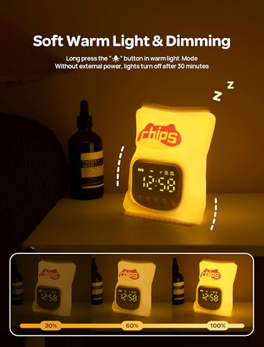 MASHI Chips Alarm Clock with Night Light, ok to Wake Clock for Kids, Cute & Funny Halloween Night Light, Snooze, Toddler Sleep Training Clock, for Kids