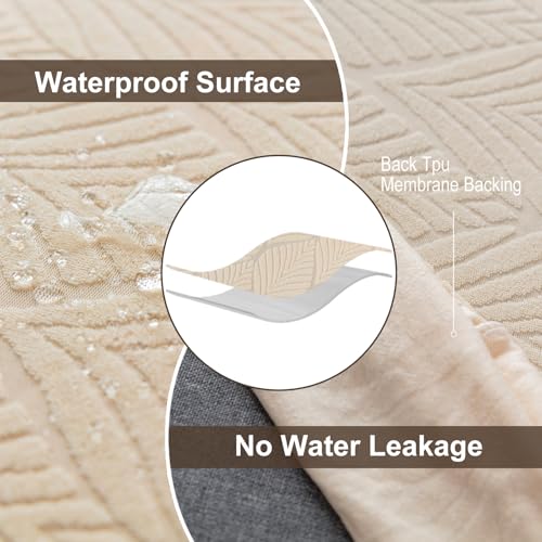 Chair Covers for Dining Chairs,100% Waterproof Dining Chair Covers Set of 4,Removable Stretch Parsons Slip,Washable Seat Protector for Kitchen Beige