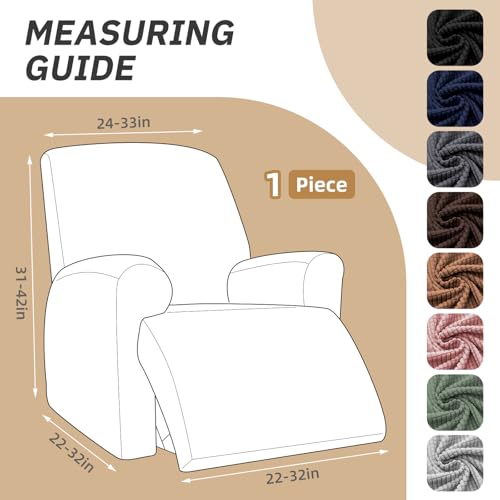 Recliner Chair Covers,1 Piece Stretch Recliner Cover Washable Furniture Protector with Elastic Bottom for Pets Kids Spandex Jacquard Fabric Small Checks(Recliner,Dark Gray)