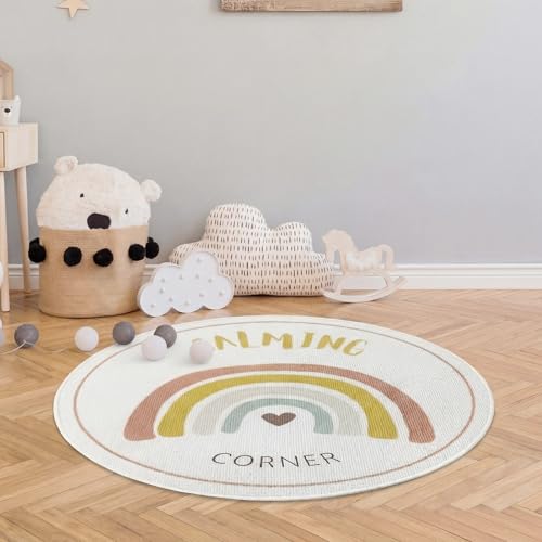Dunzy Rainbow Boho Mat Classroom Calm Down Corner Rug 30" x 30" Non-Slip Carpets Black Rug for School Living Bedroom Playroom
