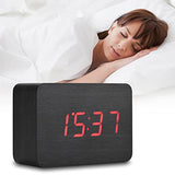 Kadimendium Gentle LED Lights Powered by 3 AAA Batteries Wooden Clock Alarm Clock Alarm Temperature Display Digital Alarm for Famliy (Black Wood + red Light)