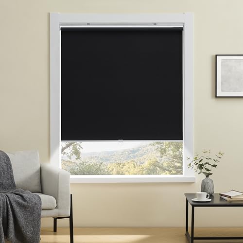 Cordless 100% Blackout Roller Shades for Windows,UV Protection Pull Down Shades,Room Darkening Door Blinds Thermal Insulated Fabric for Home Office and Bedroom(34" W x 72" H,Black)