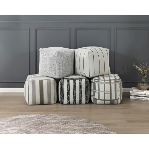 Square Pouf Chenille Fabric Upholstery, Modern Ottoman, Footstool, Non-Slip Floor Pouf, 1pc Sitting Pouf