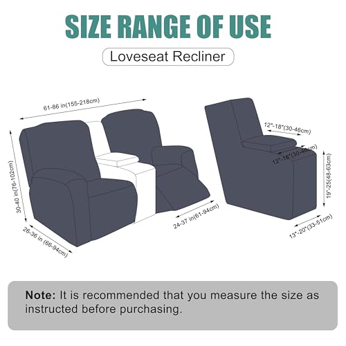 Genina Recliner Loveseat Covers with Console, Stretch Reclining Sofa Covers, 2 Seater Couch Cushion Stripe Jacquard Recliner Slipcovers - Furniture Protector Covers for Pet Kid (Beige)