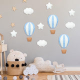 Poen 10 Pcs Star Hot Air Balloon and Cloud Nursery Decor Western Wall Decor for Bedroom Mini Felt Clouds Stars Hot Air Balloon Nursery Felt Wall for Kids Baby Bedroom(Blue)