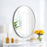 SCWF-GZ 20x30 Oval Mirror Round Full Length Wall Mounted Hanging or Against Wall Metal Aluminum Alloy Frame Dressing Make-up Mirrors for Entryway Bedroom Bathroom Living Room 30 20 inch Silver