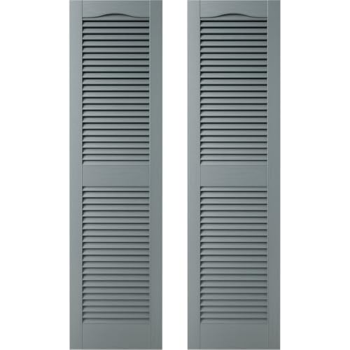 14.5 in. W x 30 in. H Builders Edge, TailorMade Cathedral Top Center Mullion, Open Louver Shutters, Includes MaSChing Installation Spikes (Per Pair), 419 - Storm Cloud