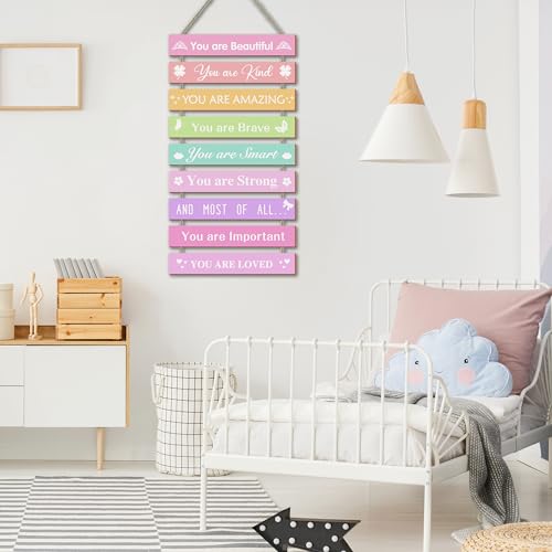Girls Room Wall Decor, Set of 9 Pieces Wall Decor for Girls Bedroom Teen Girl, Inspirational Wall Art Hanging Plaque for Kids Baby Girl Nursery Wall Decortaions