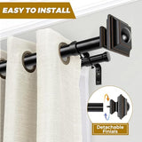 KAMANINA 1 Inch Double Curtain Rods 66 to 120 Inches (5.5-10 Feet), Telescoping Splicing Black Curtain Rod for Windows 54 to 115 Inches, Decorative Curtain Rods with Square Finials