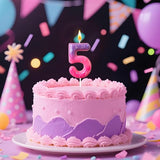 K-pop Pink Purple Number Birthday Candle – Trendy Cake Decoration for Themed Parties, Sparkly Gradient Cake Topper for Girls Birthday Party Decoration for Teens（Number 5）