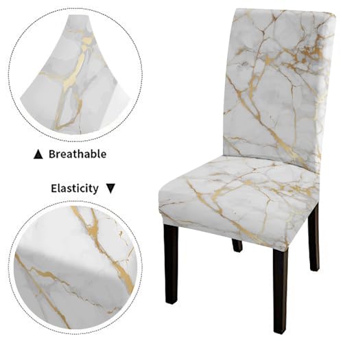 TOMWISH Dining Room Chair Covers Set of 6, Spandex Slipcover Stretch Removable Parson Chair Covers Marble White Grey and Gold Abstract Art Painting Chairs Seat Cover for Dining Room