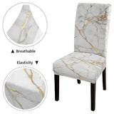 TOMWISH Dining Room Chair Covers Set of 6, Spandex Slipcover Stretch Removable Parson Chair Covers Marble White Grey and Gold Abstract Art Painting Chairs Seat Cover for Dining Room