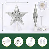 BrizLabs Lighted Christmas Star Tree Topper, 8” Silver Star Xmas Treetop with 10 Lights, UL Certified Plug-in Warm White Tree Topper for Holiday Christmas Tree Decor