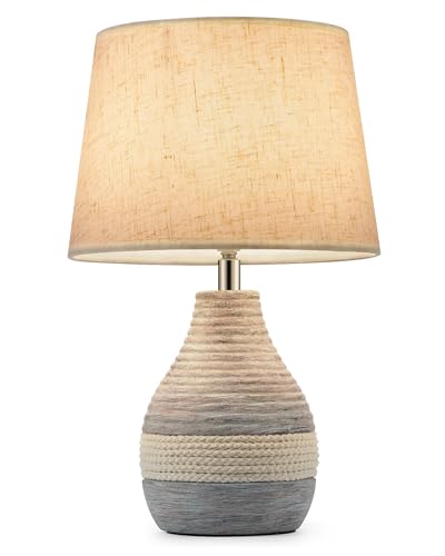 13" H Small Rechargeable Cordless Ceramic Table Lamp with Remote – RGB, Warm White Light, Timer, Dimmer – Battery Operated Lamp with Linen Shade for Patio, Bedroom, Living Room, Dining Table