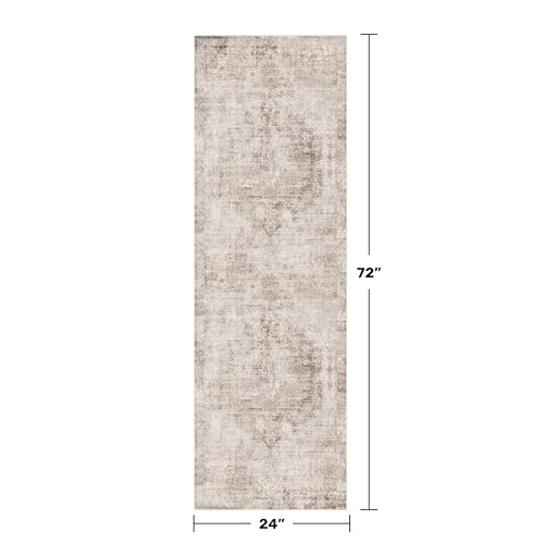 Hazo Haus 2x6 Washable Bathroom Runner Rug, Non Slip Low Pile Runner with Rubber Backing for Hallway, Kitchen and Entryway, Beige Tan Modern Farmhouse Home Decor