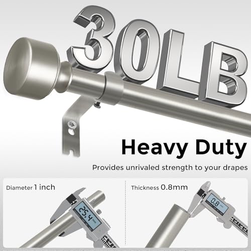 HEI! DEAR Brushed Nickel Curtain Rods for Windows 48 to 84 Inch(4-7ft), 1 Inch Diameter Heavy Duty Curtain Rod, Adjustable Decorative Drapery Poles 36-88", Satin Nickel