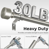HEI! DEAR Brushed Nickel Curtain Rods for Windows 48 to 84 Inch(4-7ft), 1 Inch Diameter Heavy Duty Curtain Rod, Adjustable Decorative Drapery Poles 36-88", Satin Nickel