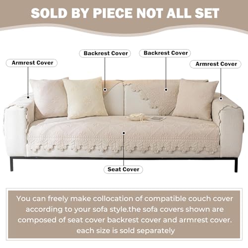 Cotton Quilted Dog Couch Cover for Sofa Farmhouse Rustic Embroidery Sectional Couch Cover Soft Anti-Slip Sofa Slipcover Furniture Protector for Kids, Pets (Khaki,28"x28")