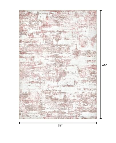 3x5 Runner Rug, Abstract Washable Hallway Rugs, Pink