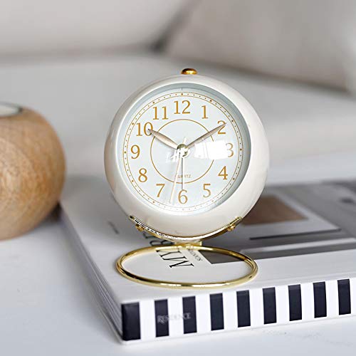 SHISEDECO Small Tableclocks Classic Non-Ticking Tabletop Alarm Clock with Backlight, Battery Operated Astronaut Deskclock with HD Glass for Living Room Bedroom Bedside Indoor Decor (White)