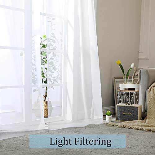 OWENIE White Sheer Curtains 84 inches Long 2 Panels Set, Sheer White Curtains for Living Room/Bedroom, Rod Pocket Voile Sheer Panel Drapes, 2pcs, Each 42" Width x 84" Long
