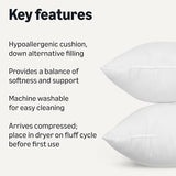 Amazon Basics Square Hypoallergenic Down Alternative Pillow Insert, Machine Washable, Softness and Support, 20 inch, 2-Pack