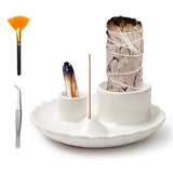 4 in 1 Incense Holder, Palo Santo Holder for Burning Sage, Sticks & Candle, Ceramic Incense Burner， 5.3" Ceramic Ash Catcher Tray for Meditation Room Home Decor