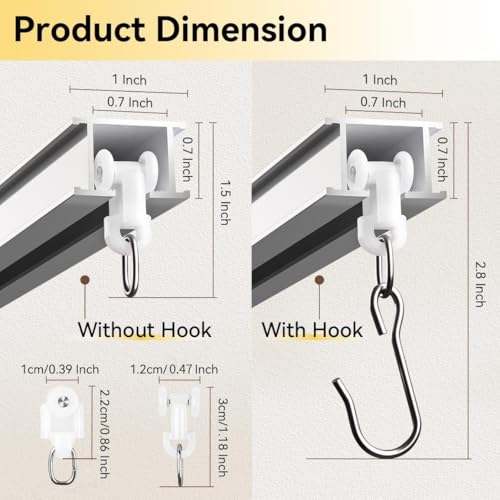 FELIDESIGN Curtain Track, Ceiling Curtain Track for Room Divider, Ceiling Mount Rail Set with Roller Hooks, White, 9ft - 12ft