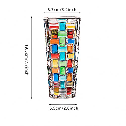 Magcolor Hand Painted Colorful Woven Glass Vase -Crystal Flower Vase- 7.7 inch, Glass Plant Vase for Floral Arrangements, Centerpieces, Weddings, Housewarming, Centerpiece Home Deco