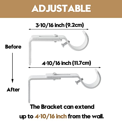AddGrace Adjustable Curtain Rod Bracket Fits up to 1 inch Curtain Rod Sturdy Premium Brackets for Wall Set of 2 White