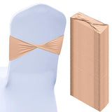 Kinlop 50 Pcs Spandex Chair Sashes Bows Chair Bands Slider Sashes for Covers Elastic Bands Ties Without Buckle Decorations for Wedding Party Events Ceremony Birthday(Nude)