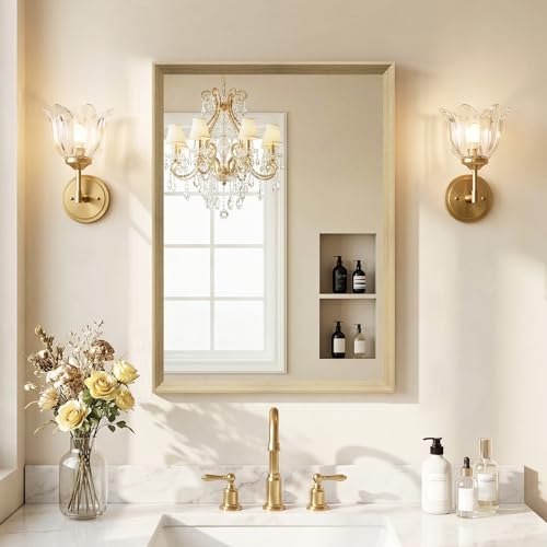 Oak Wood Effect Framed Wall Mirror, 22x30 Rectangle Mirror, Anti-desilvering Tempered Glass, Sustainable& Sturdy Frame, Farmhouse Mirror, Anti-Rust, 3min Fast Setup for Bathroom Living Room
