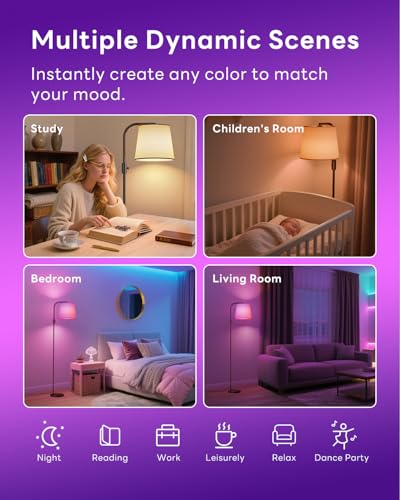 LED Arc Floor Lamp for Living Room, 65" with Magnetic Remote, RGB Color-Changing, 1600K Amber & 4000K Daylight, 0.1%-100% Dimmable, 1200lm, 350° Swivel Woven Linen Shade, Sofa & Reading Lamp