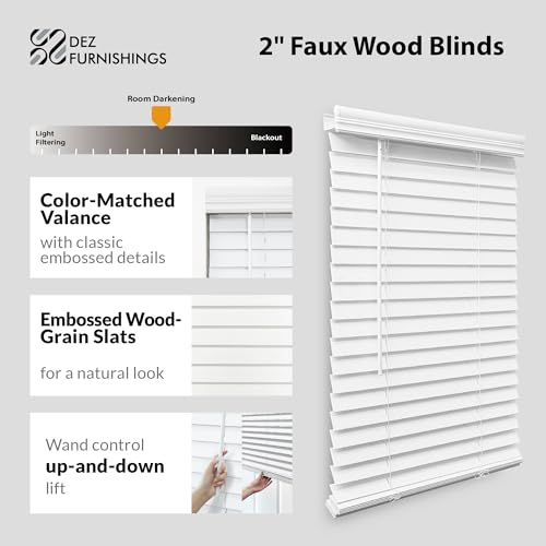 DEZ FURNISHINGS Cordless 2" Faux Wood Blind, 32" W x 48" H, White