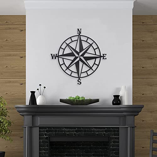Resama Black Metal Décorative Nautical Compass Wall Decor, Indoor or Outdoor Wall Hanging Art Perfect for Beach