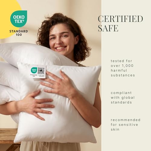Hearth & Harbor 24x24 Pillow Inserts Set of 2 – Square Throw Pillow Insert for Bed, Sofa & Couch – Soft, Fluffy & Supportive White Decorative Cushion Insert