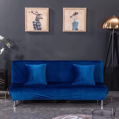 SFYZ HOME Velvet Armless Futon Slipcover,Stretch Silver Fox futon Cover, Modern Solid Color Sofa Bed Cover for for Futon Folding Bed Sofa (Royal Blue,M-61-72.8in/155-185cm)